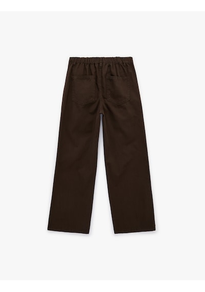 Koton Cepli Beli Bağcıklı Pamuklu Bol Paça Pantolon - Loose Straight Fit Jean Koyu Kahverengi 6sal40082mw Koyu Kahve