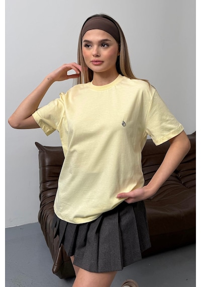 Giysa Kadın Gümüş Aksesuar Detaylı Pamuklu T-shirt Sarı - 26y 26510