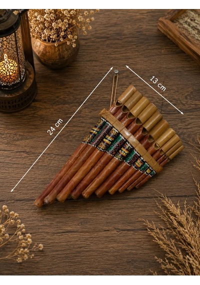 Pan Flüt El Yapımı Bambu Üflemeli Müzik Aleti 10'lu 24 X 13 Cm Otantik Dekoratif Enstrüman