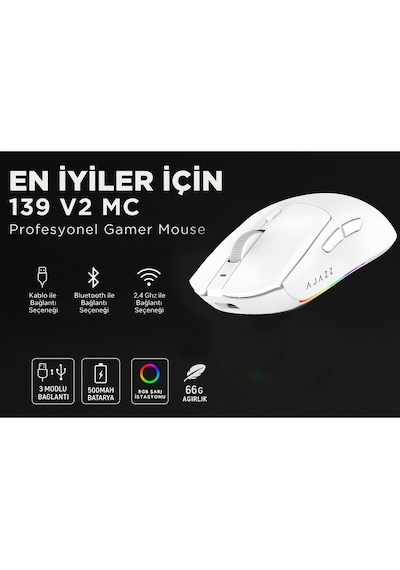 Aj139 V2 Mc 24.000 Dpı Paw3311 Ultra Hafif 3 Modlu Oyuncu Mouse - 500mah Batarya Diğer