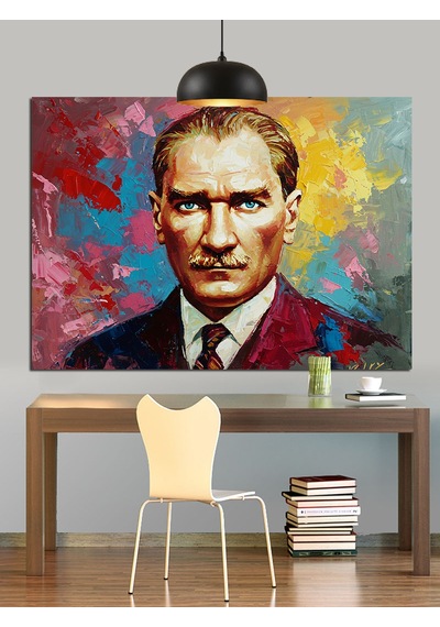 Soyut Renkli Atatürk Portresi Dekoratif Kanvas - Mdf Ahşap Tablo