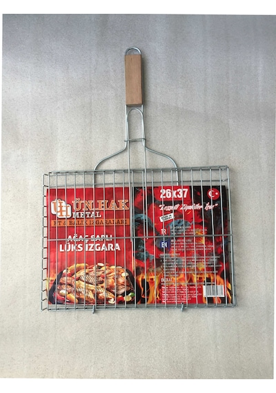 Ahşap Saplı Tel Izgara - Mangal Izgarası - Küçük Boy 26Cm x 37Cm