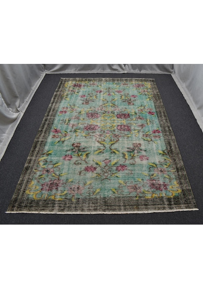 Zehra Abla Halı Vintage El Dokuma Nadir Serpme Çiçekli Eskitme Yün Salon Halısı 7144 Çok Renkli