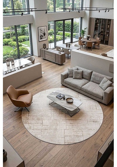 Etro Dekoratif Modern Akrilik Makine Yuvarlak Halı Et10 Bej