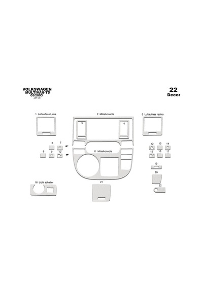 Volkswagen T5 Multivan Torpido Kaplama 2003-2009 22 Parça Alüminyum