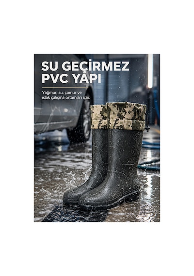 Del-rey O4 Ce Belgeli Su Geçirmez Pvc Kısa İş Çizmesi Konçlu Unisex Bahçe Kurye Oto Yıkama Çizmesi Siyah