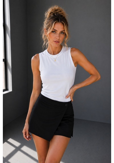 Wild Bee Kadın Beyaz Pamuklu Bisiklet Yaka Vücudu Saran Sıfır Kollu Basic Bluz