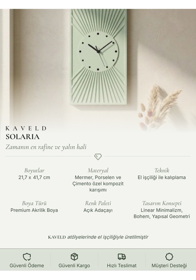 Kaveld Solaria Minimalist Duvar Saati - Modern Bohem Güneş Işınları Motifli Saat, Özel El Yapımı Duvar Saati Beyaz Açık Adaçayı Kaveld Solaria Minimalist Duvar Saati - Modern Bohem Güneş Işınları Motifli Saat, Özel El Yapımı Duvar Saati Beyaz Açık Adaçayı
