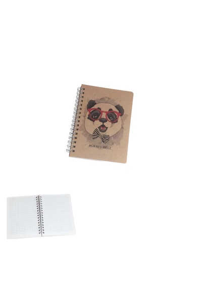 Metal Spiralli 80 Yaprak Kareli A6 Not Defteri Panda Baskılı Bloknot Ebat: 14,7 Cm X 10,5 Cm Kahverengi
