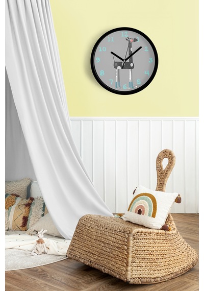 Sevimli Zürafa Çizimli Çocuk Odası Duvar Saati - 25cm - Önü Camlı Siyah Kasa - Sessiz Mekanizma-jh1023 Siyah
