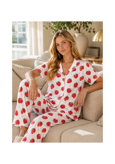 Rindahomewear Kadın Milan Düğmeli Pijama Takımı Ekru