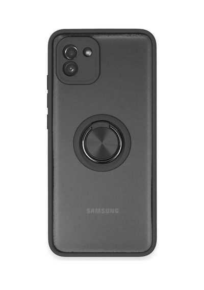 Samsung Uyumlu Galaxy A03 Uyumlu Kılıf Montreal Yüzüklü Silikon Kapak - Siyah