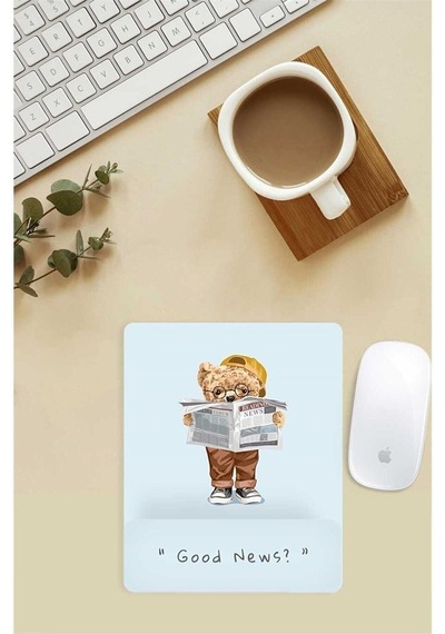 Gazete Okuyan Teddy Desenli Bilek Destekli Mouse Pad Mousepad