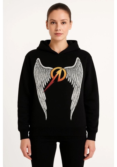Mbb E-ticaret Metallica İki İplik Kapüşonlu Ön Ve Arka Baskılı Hoodie - Siyah