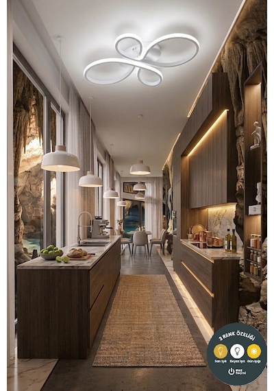 Liya Tasarım Beyaz Led Plafonyer Avize - 3 Renk Işıklı Ayarlanabilir Modern Aydınlatma