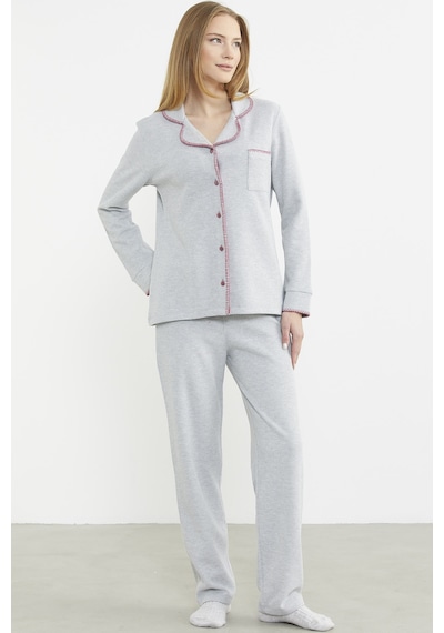 Sementa Düğmeli Gömlek Model Pijama Takım - Gri Gri