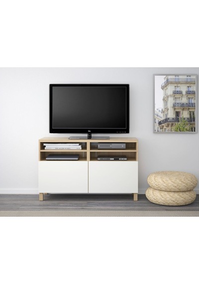 Tv Sehpası, Ağartılmış Meşe Görünümlü-beyaz, 120x40x74 Cm, Lappvıken Beyaz