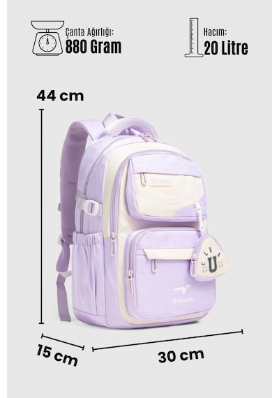 Relaxion Unisex Okul Sırt Gezi Kamp Günlük Öğrenci Sırt Okul Çantası 2466 Lila