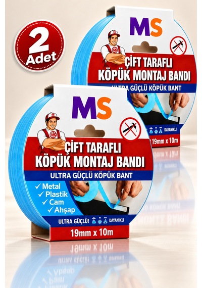 2 Adet Ultra Güçlü Çift Taraflı Köpük Montaj Bandı 19 Mm X 10 Mt Metal Plastik Cam Bantı Bantları