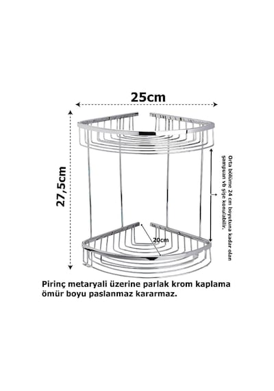 Geseus Pirinç Banyo Köşelik Şampuanlık Duş Rafı Ömür Boyu Paslanm Çok Renkli
