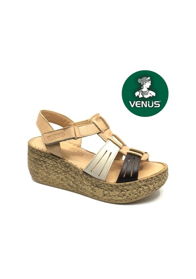 Venüs Tenrag Hakiki Deri Comfort Ortopedik Kadın Sandalet Bej