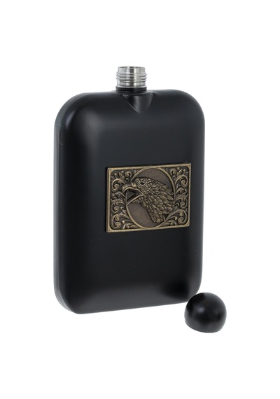 Lüks Kartal Logolu Paslanmaz Çelik İçki Matarası Avcı Kamp Outdoor Hediye Seti Cep Matarası 240 Ml. Siyah