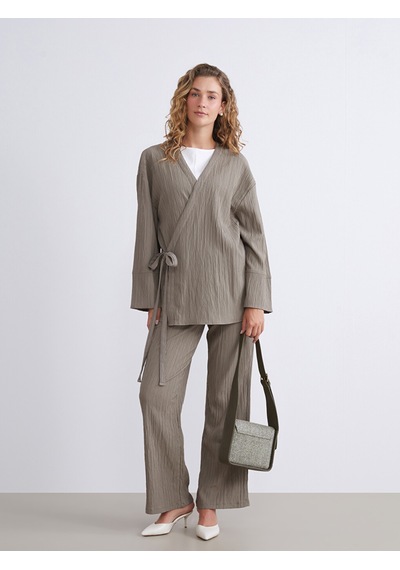 Lcw Modest Haki Kruvaze Yaka Dokulu Oversize Kadın Kimono