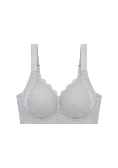 Cottonill Seamless Bra - Larevia Gri Lazer Kesim Önden Düğmeli Tül Detaylı Kadın Sütyen