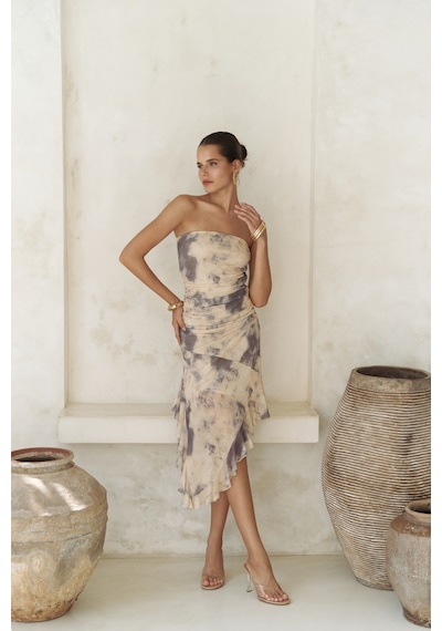 Mai Collection Mai Studios Co. Stracnaha Drape Detaylı Sarı Straplez Elbise sarı