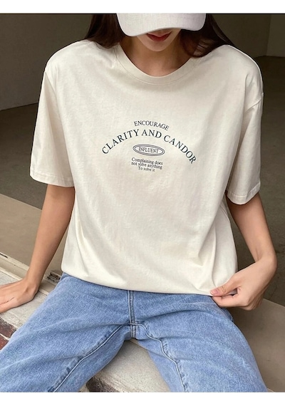 Clarity And Candor Baskılı Unisex Oversize T-shirt Bej