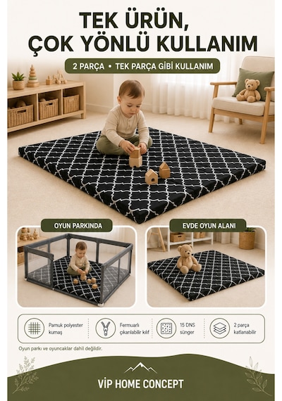 Oyun Alanına Uygun Katlanabilir Sünger Oyun Parkı Minderi Bebek Yatağı - Karaçatı 120x120x6 CM