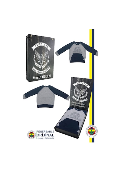 Fenerium Fenerbahçe Fb Logo Sarı-lacivert Bebek Sweat Kişiye Özel Hediyelik Ahşap Kutulu Gri