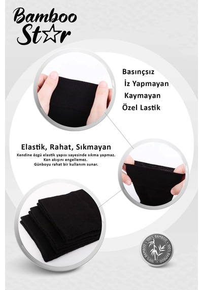 Bamboo Star Bambu Erkek Soket Uzun Düz Siyah Çorap Dikişsiz 6'lı Premium Kutulu
