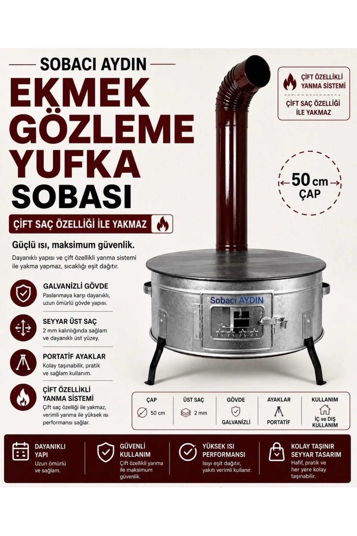 Sobacı Aydın Tandır Sobası Yufka Ekmek Kavurma Sacı 50 CM