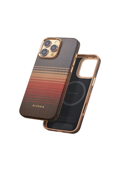 Apple Uyumlu iPhone 16 Pro Max Telefon Kılıfı Magsafe Aramid Fiber Pitaka Sunset-moonrise Serisi Kahve