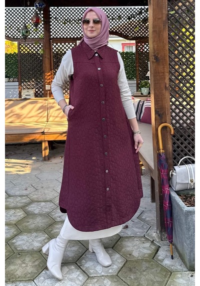 Rabia Şamlı Safir Kapitone Yelek Bordo Normal