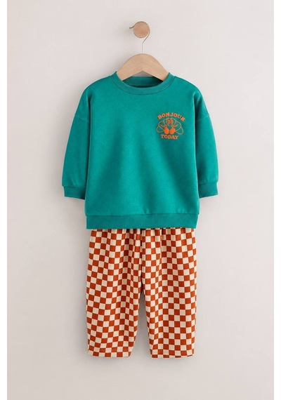 Lucco Erkek Çocuk Sırt Baskılı Sweatshirt Ve Damalı Eşofman Takım Çok Renkli