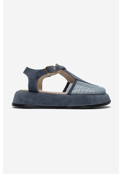 Luvi Shoes Lurelıa Kot Mavi Süet Hakiki Deri Fileli Kadın Sandalet