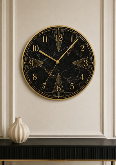 AA Shop Lüks Mermer Desenli Baskılı Dekoratif Baskılı Ahşap Duvar Saati 45 Cm Sessiz Akar Mekanizma 879 Çoklu Renkli