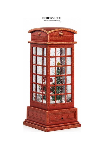 Yılbaşı Kar Küresi Telefon Kulübesinde Noel Baba Model 25 Cm