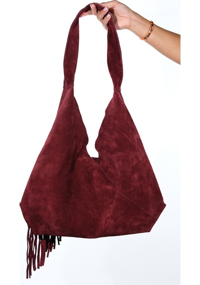 Luvishoes Rosalın Bordo Hakiki Deri Süet Kadın Omuz Çantası Bordo