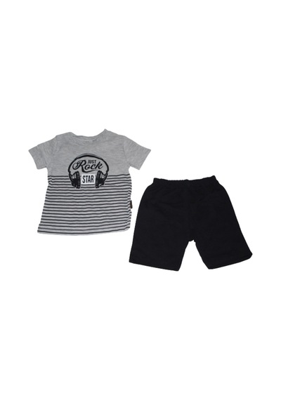 Beyzababykids Moyes Baby Rock Star Baskılı Erkek Bebek Takım Bebek Şort Takım Gri