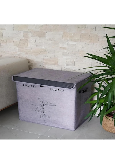 Keçe Deri 2 Bölmeli Çamaşır Kirli Sepeti Oyuncak Saklama 53x33x60