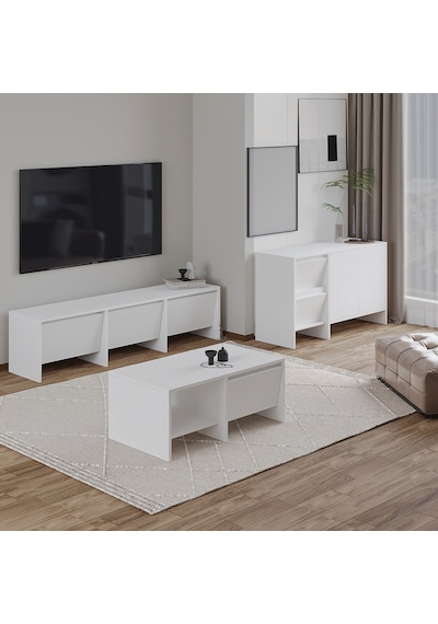 Laris Üçlü Set Tv Sehpası, Konsol Ve Orta Sehpa İle Modern Yaşam Alanları İçin Takım Beyaz Laris Üçlü Set Tv Sehpası, Konsol Ve Orta Sehpa İle Modern Yaşam Alanları İçin Takım Beyaz