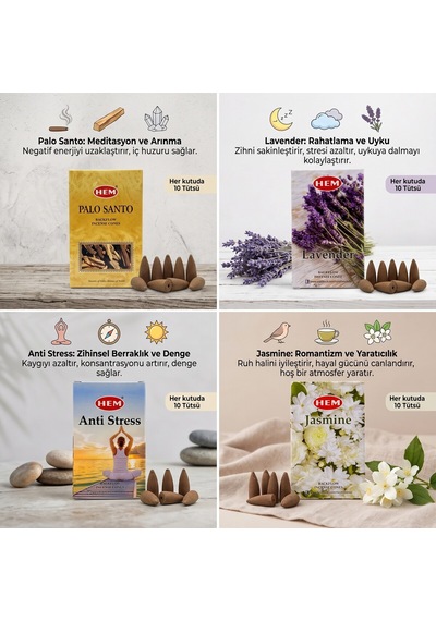 Bakgelal 4 Lü Geri Akışlı Şelale Konik Tütsü Seti Palo Santo, Lavanta, Anti Stress Ve Yasemin 40 Adet - 9081087580297