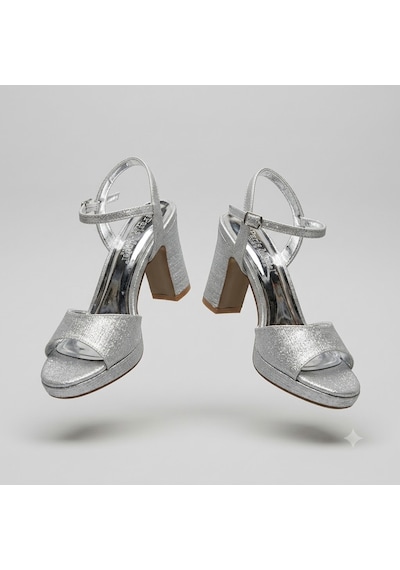 Kindep Park Moda Tek Bant Platform 1 Cm Kadın Topuklu 8 Cm Ayakkabı Gumüş