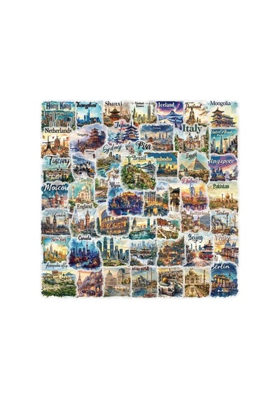 50'li Travel Postcard Stickers, Sticker Seti Laptop Notebook Tablet Sticker Seti