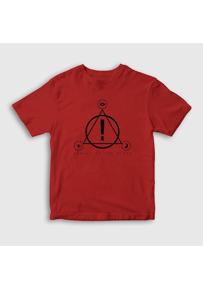 Presmono Unisex Çocuk Logo Panic At The Disco T-shirt Kırmızı