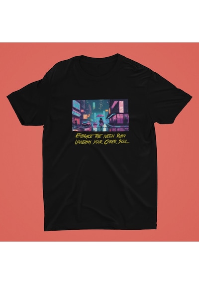 Noıssey Neon Rain- Cyberpunk Tasarımlı Unisex Oversize T-shirt Siyah