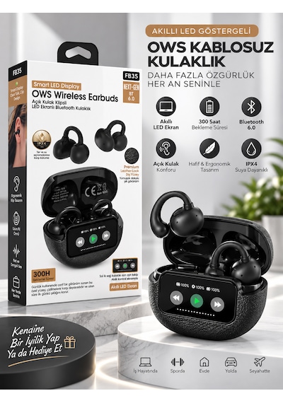 Ipx4 Su Geçirmez Ows Açık Kulak Kablosuz Kulaklık Bluetooth 6.0 Akıllı Led 300 Saat Bekleme Süresi